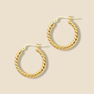 14k Yellow Gold 5mm Braided Hoop Earrings (20 x 20 mm) | Real Gold Huggies |